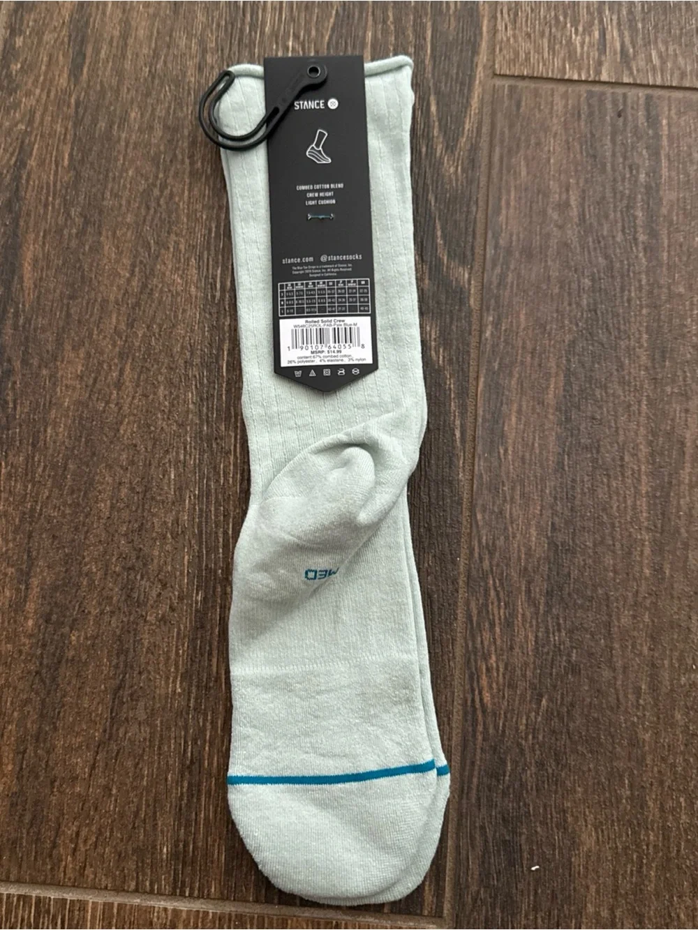 Stance Casual Crew Socks in Light Gray with Blue Accent